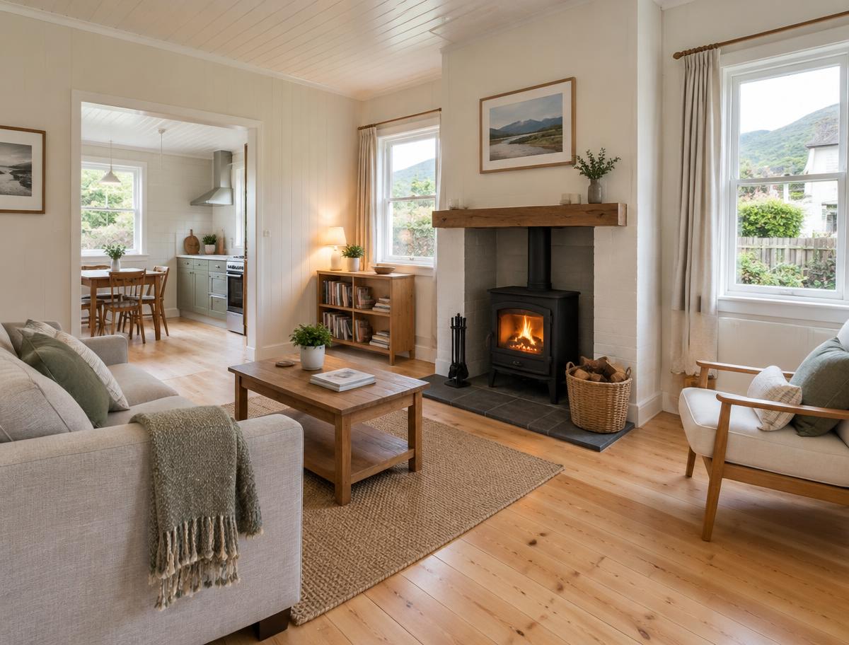 Cosy lounge with log burner